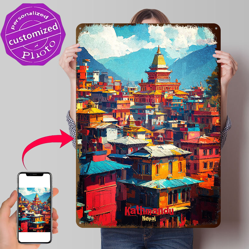 Home Decor Kathmandu - โปสเตอร์พิมพ์ลาย 3 มิติ ลายศิลปะแคทมันดู งานศิลปะตกแต่งผนังแบบส่วนตัว ป้ายโลหะสไตล์เรโทร
