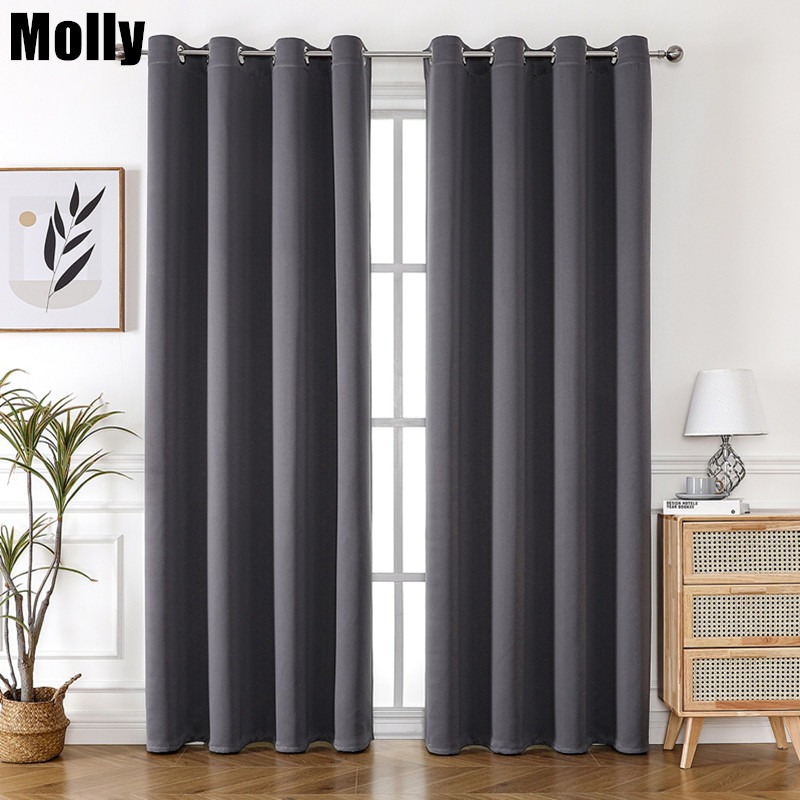 Home Decor Curtain - ผ้าม่านสีพื้นแบบกันแสงพร้อมห่วงตาไก่ สำหรับตกแต่งห้องนั่งเล่น สำนักงาน ห้องนอน ผ้าม่านตกแต่งห้อง