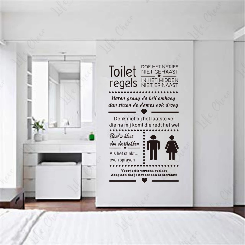 Home Decor Vinyl Flooring - ครอบครัวห้องน้ํากฎสติกเกอร์ศิลปะไวนิลสติ๊กเกอร์ติดผนังตกแต่งบ้านวอลเปเปอร์ห้องน้ํา Regels สติ๊กเกอร์ติดผนังไวนิลภาษาดัชคํา
