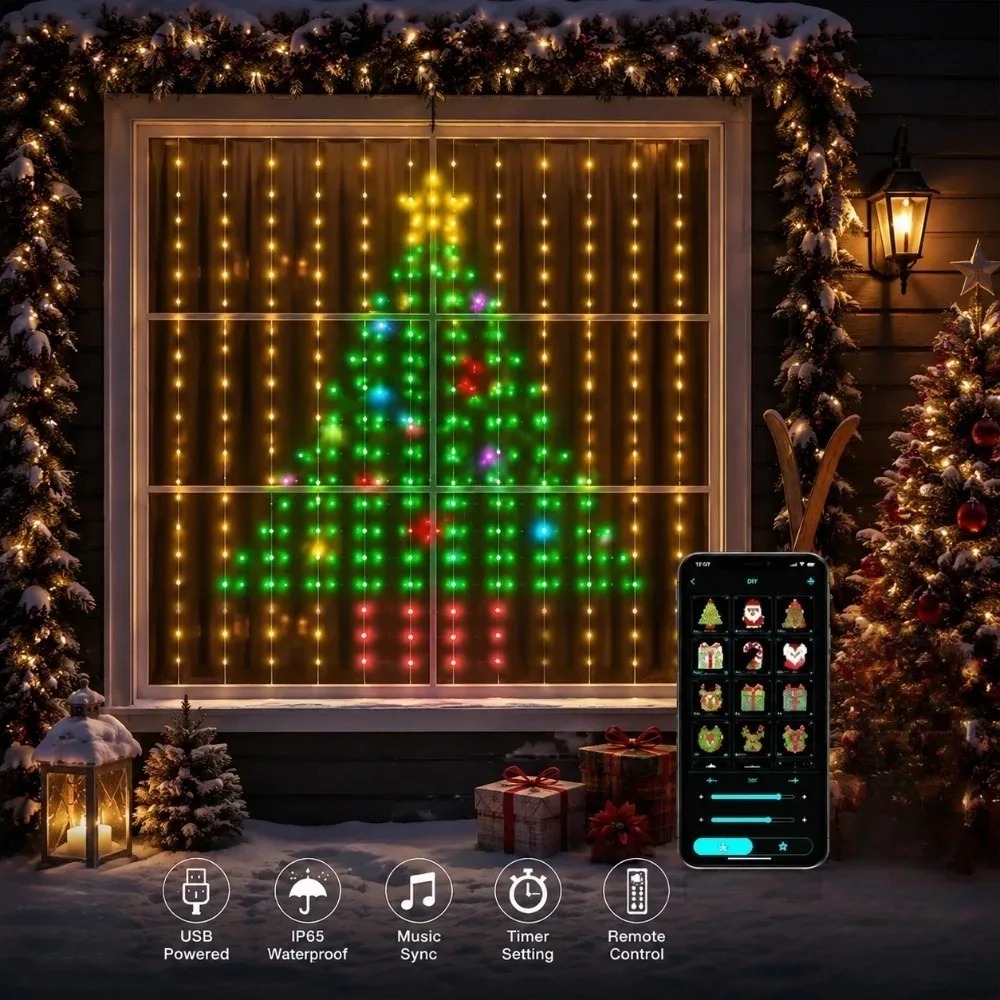 Home Decor Curtain - ไฟม่าน LED พิกเซล ควบคุมผ่านแอปพลิเคชันบลูทูธ ไฟสาย RGB