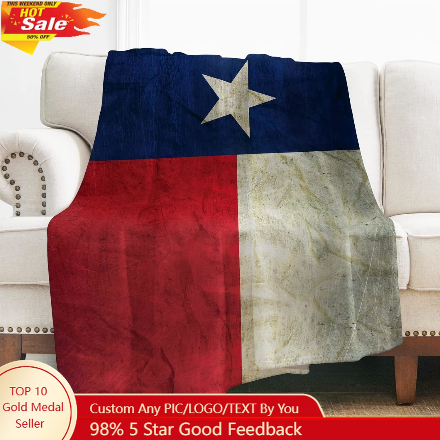 Home Decor Sofa - ผ้าห่มลายธงชาติเท็กซัสของเลเวนส์ ของขวัญสำหรับผู้หญิง เด็กผู้หญิง เด็กผู้ชาย ของตกแต่งสไตล์เรโทรสำหรับโซฟา เตียง