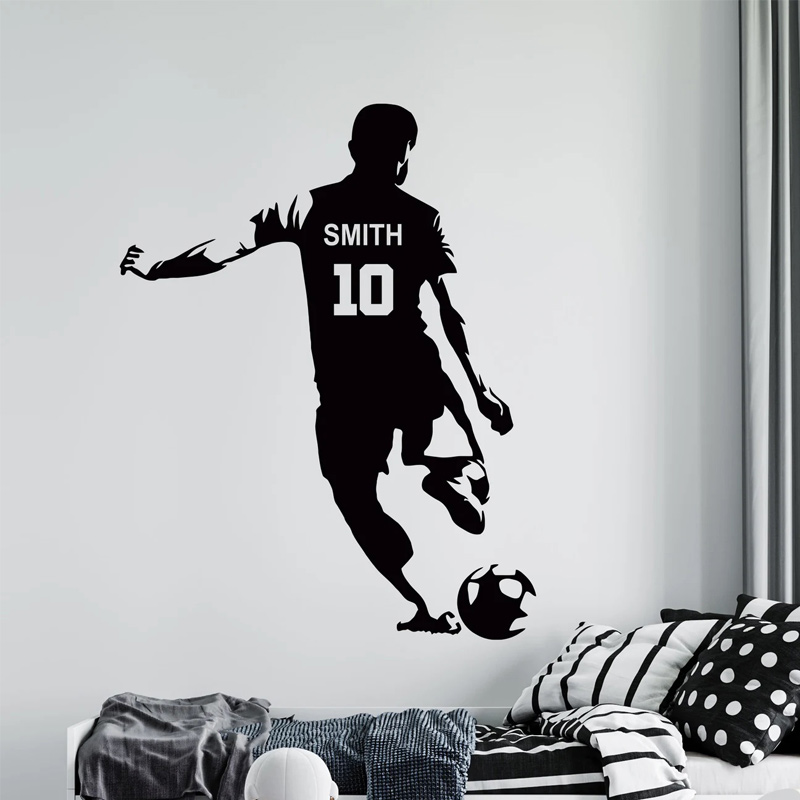 Home Decor Vinyl Flooring - ส่วนบุคคลฟุตบอลชื่อและหมายเลขสติ๊กเกอร์ติดผนังไวนิล Art Home Decor เด็กห้องวัยรุ่นห้องนอนฟุตบอล Decals