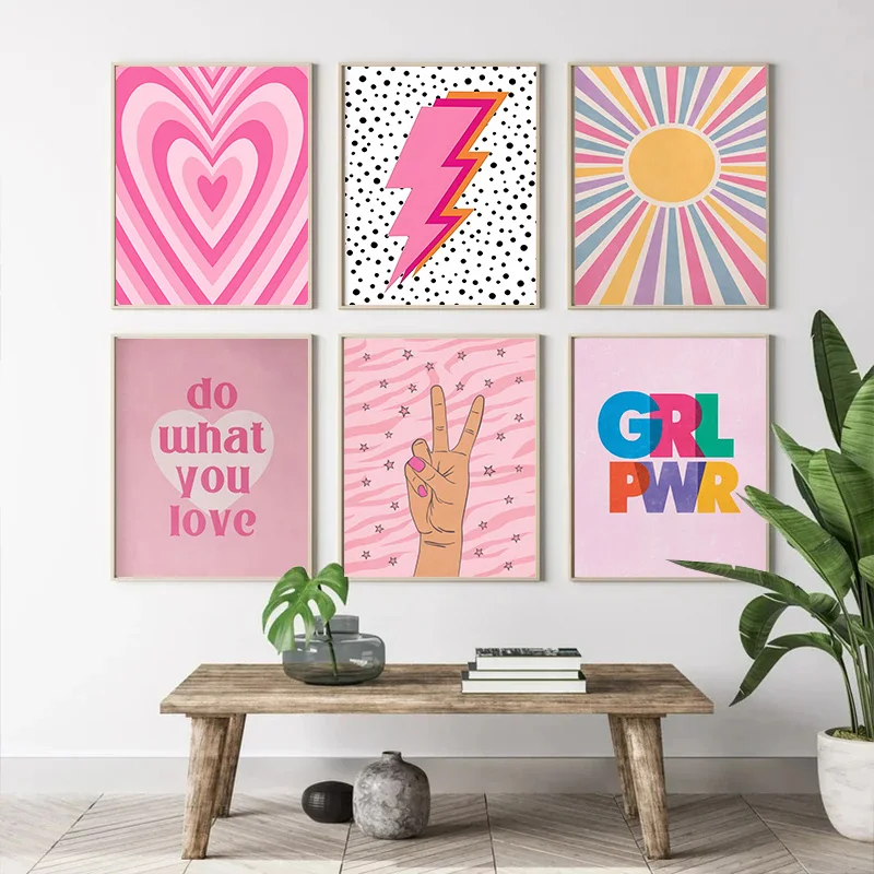Home Decor Lovely Home - นามธรรมสีชมพูไลท์นิ่งไล่ระดับสีรักหัวใจแสงอาทิตย์ศิลปะบนกำแพงภาพวาดผ้าใบนอร์ดิกมินิมอลลิสต์โปสเตอร์ห้องนั่งเล่นสมัยใหม่ตกแต่งบ้าน