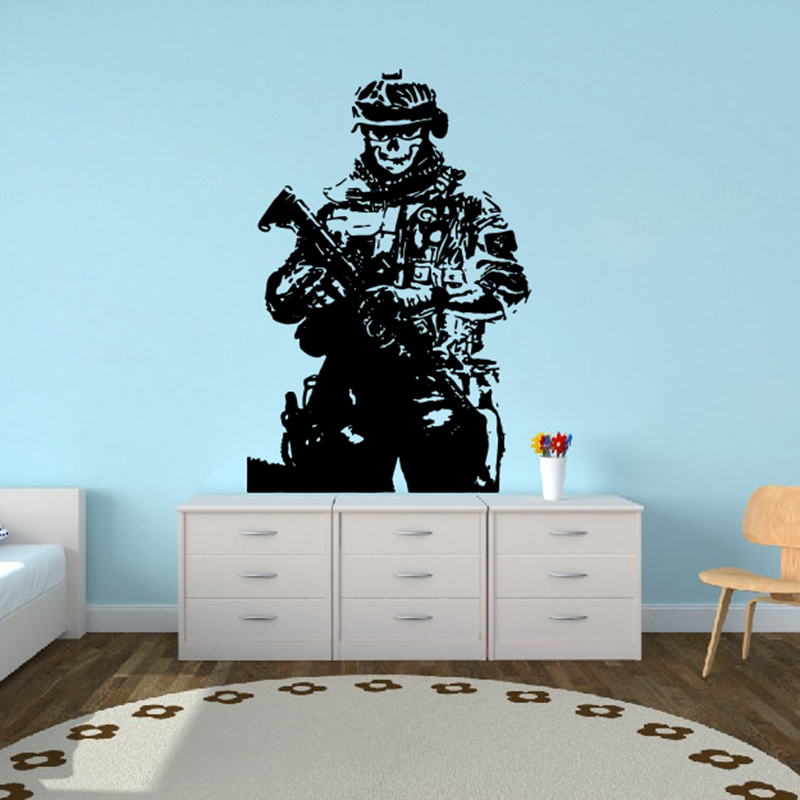 Home Decor Vinyl Flooring - ทหาร Sniper Skull สงครามสติ๊กเกอร์ติดผนังห้องเด็กเล่นทหาร Pistol Tentara