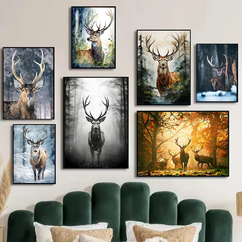 Home Decor Lovely Home - ภาพพิมพ์โปสเตอร์กวางสัตว์ป่าน่ารัก ภาพวาดแคนวาสลายนางฟ้าป่าสุดน่ารัก ตกแต่งผนังห้องนั่งเล่น ของตกแต่งบ้านสไตล์โมเดิร์น