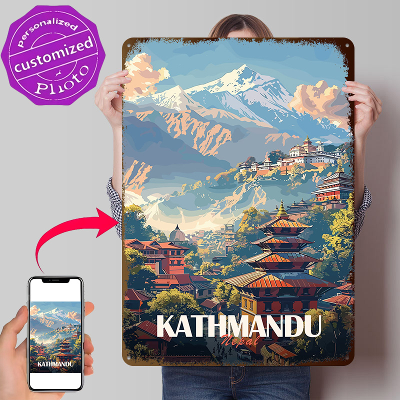 Home Decor Kathmandu - โปสเตอร์ภาพวิวเมืองกาฐมันตุ ประเทศเนปาล แบบเรโทร พิมพ์ 3 มิติ