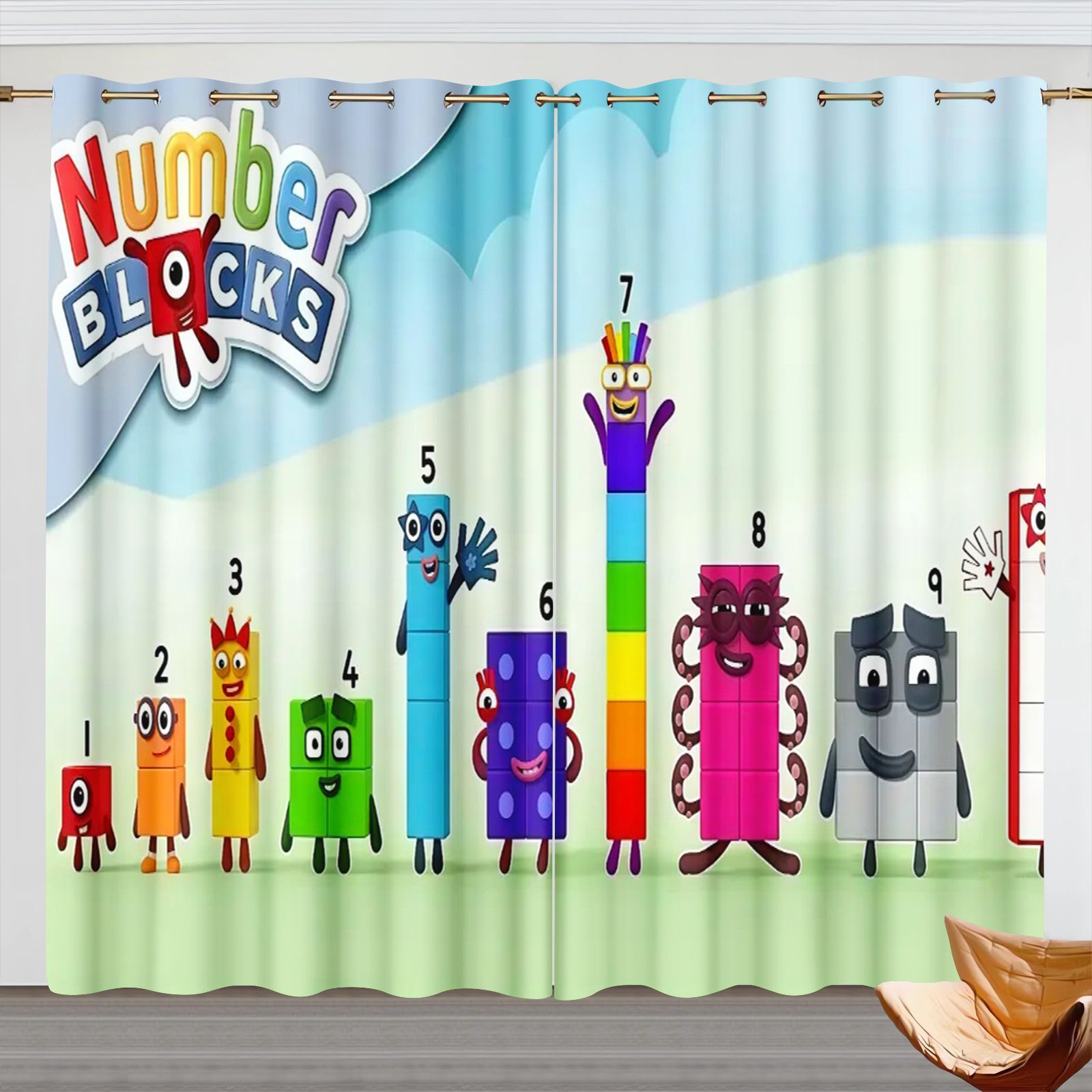 Home Decor Curtain - ผ้าม่านการ์ตูน Numberblocks, ผ้าม่านกันแสงสำหรับห้องเด็ก, ผ้าม่านหน้าต่างพิมพ์ลายดิจิตอล 3 มิติ