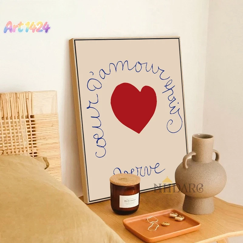 Home Decor Lovely Home - ภาพตกแต่งผนังสไตล์เรโทรแบบเรียบง่ายสไตล์สแกนดิเนเวียน ลายรักหวานละมุน พิมพ์บนผ้าแคนวาสความละเอียดสูง ตกแต่งบ้าน ห้องนอน ห้องนั่งเล่น
