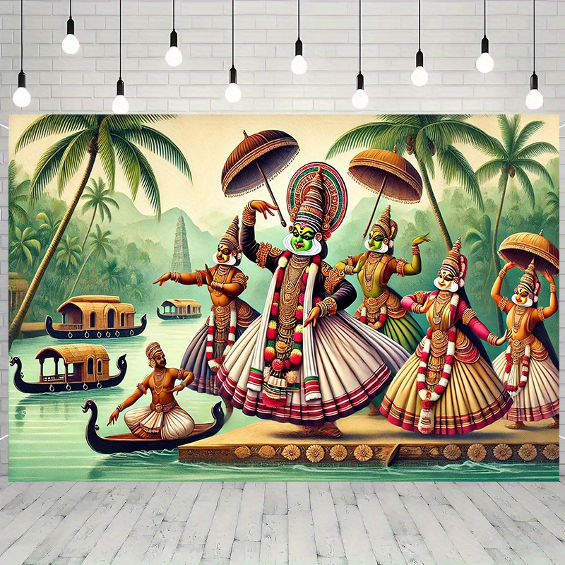 Home Decor Kerala - พรมแขวนผนังลายเทพนิยายอินเดียบอลลีวูดสุดหรู ทำจากโพลีเอสเตอร์ ตกแต่งบ้าน สไตล์วัฒนธรรมเขตร้อน ศิลปะวัฒนธรรมพื้นเมือง เทศกาลคีร์ลา