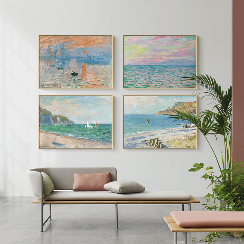 Home Decor Japandi - ภาพพิมพ์บนผ้าใบโมเนต์ชื่อดัง ภาพวาดนามธรรมสมัยใหม่ ศิลปะตกแต่งผนังสไตล์นอร์ดิก สำหรับตกแต่งห้องนั่งเล่นและบ้าน