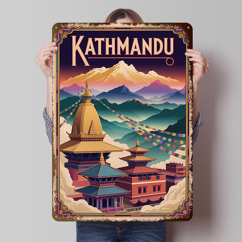 Home Decor Kathmandu - โปสเตอร์พิมพ์ลายศิลปะการท่องเที่ยวแคทมันดู ป้ายโลหะวินเทจแบบเรโทรสำหรับตกแต่งห้อง ตกแต่งบ้าน อุปกรณ์ตกแต่งบาร์