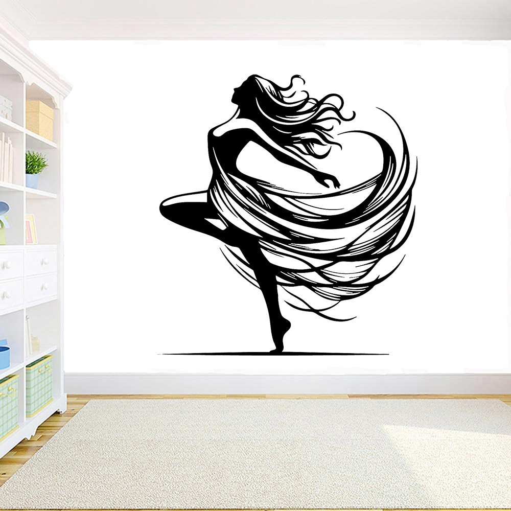 Home Decor Vinyl Flooring - ผู้หญิงเต้นรำสติ๊กเกอร์ติดผนังสติกเกอร์ติดผนังนักเต้นสำหรับห้องนอนบ้านสาวตกแต่งห้องโปสเตอร์ไวนิลวอลล์เปเปอร์ที่ถอดออกได้ S607