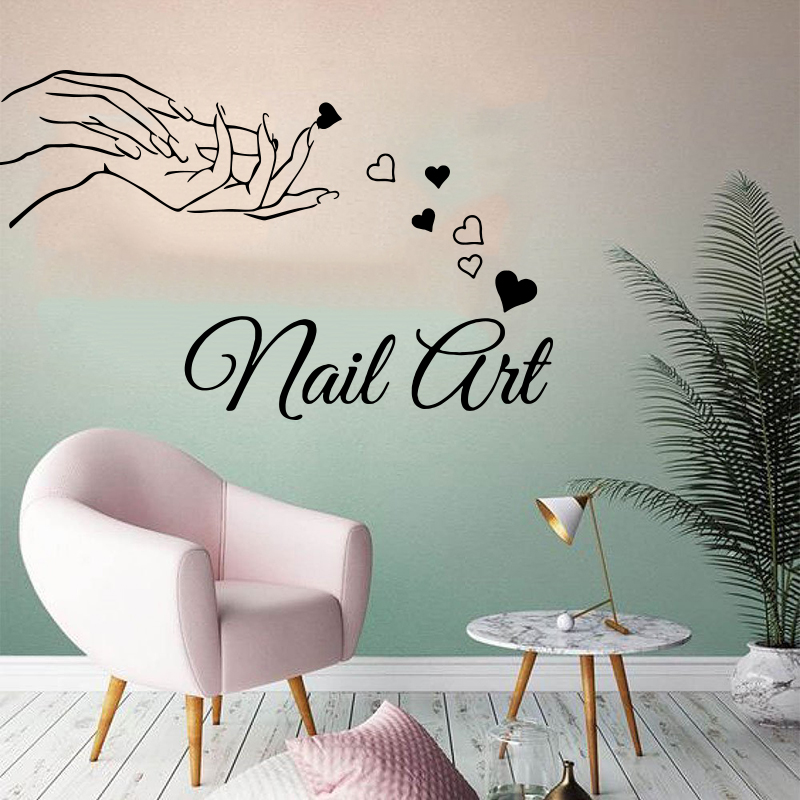 Home Decor Vinyl Flooring - ความงามเล็บสาวร้านเสริมสวยมือกำแพงสติกเกอร์แต่งหน้าเล็บแฟชั่นผู้หญิง Heart หน้าต่างรูปลอกติดผนังไวนิลการตกแต่งบ้าน