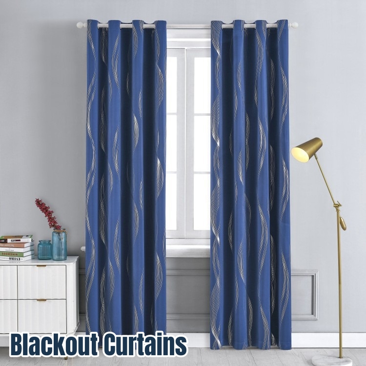 Home Decor Curtain - ผ้าม่านกันแสงสีดำสำหรับหน้าต่างห้องนั่งเล่น, ผ้าม่านตกแต่ง, ผ้าม่านกันแสงความแม่นยำสูง ลายคลื่นสีเงิน 1 ชิ้น
