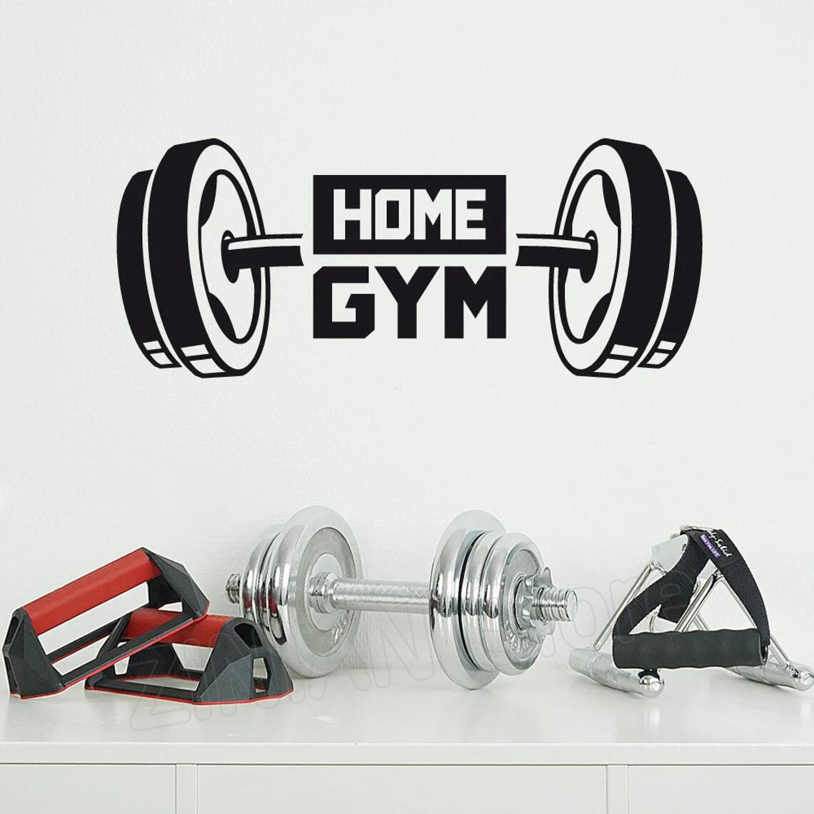 Home Decor Vinyl Flooring - Fitness Gym หน้าแรกตกแต่งผนังสติกเกอร์ Dumbbell หน้าแรกการฝึกอบรมไวนิลรูปลอกติดผนัง Barbell