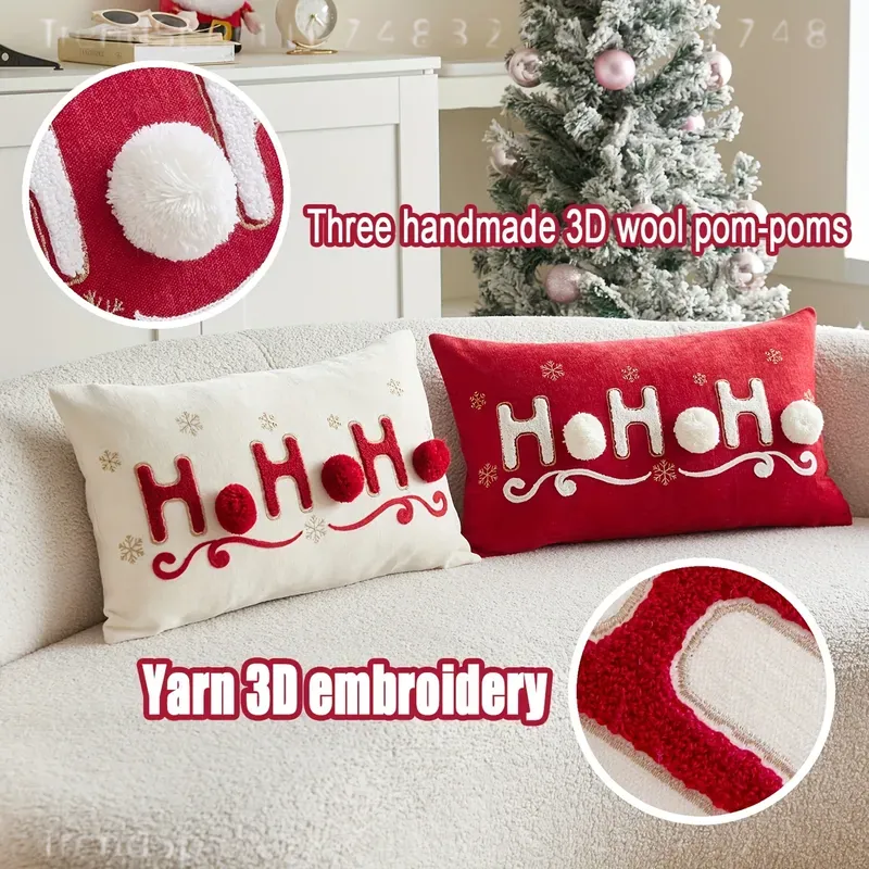 ปลอกหมอนคริสต์มาสปักลาย HOHOHO - Home Decor Sofa บทวิจารณ์และราคา