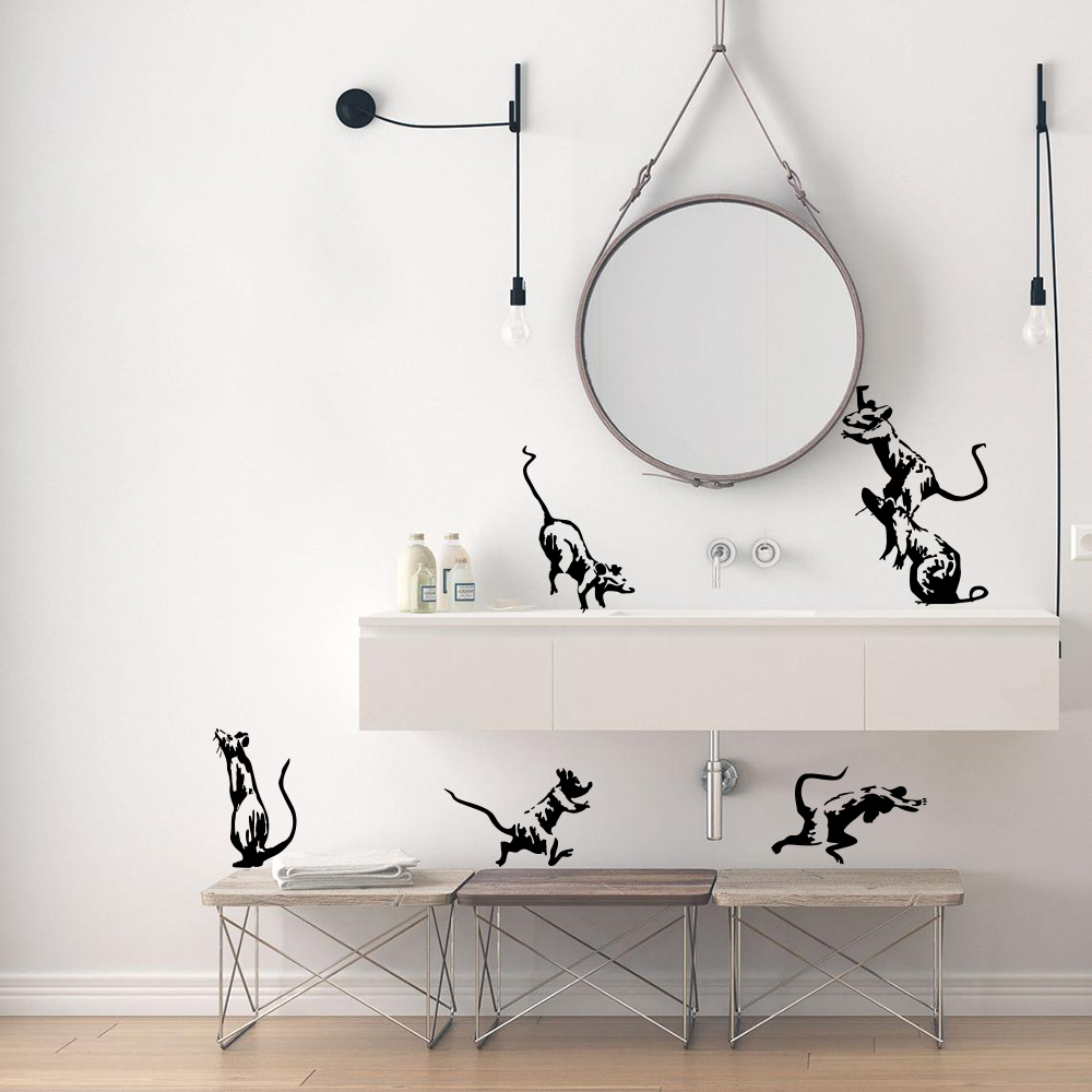 5Pcs Banksy ห้องน้ำหนูสติ๊กเกอ - Home Decor Vinyl Flooring บทวิจารณ์และราคา