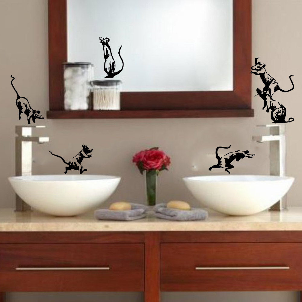5Pcs Banksy ห้องน้ำหนูสติ๊กเกอ - Home Decor Vinyl Flooring บทวิจารณ์และราคา