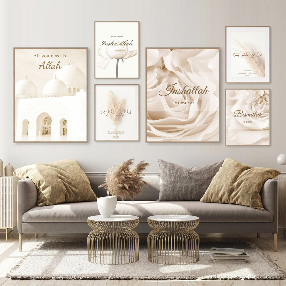 ภาพวาดบนผืนผ้าใบลายดอกไม้สีเบจ - Home Decor Japandi บทวิจารณ์และราคา