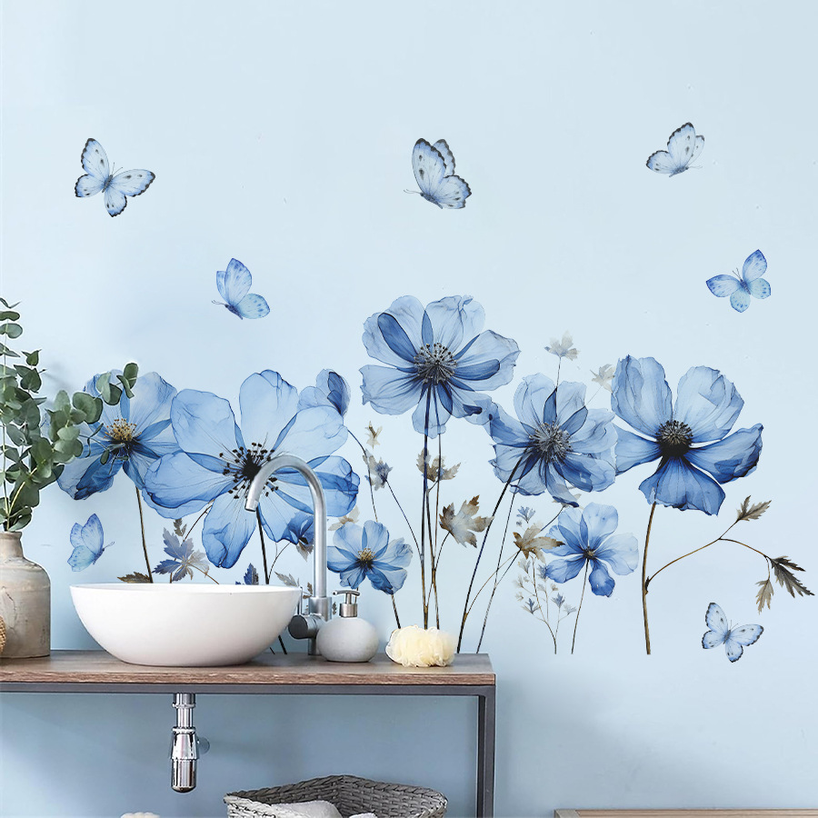 สติกเกอร์ติดผนังลายผีเสื้อสีฟ้ - Home Decor Vinyl Flooring บทวิจารณ์และราคา