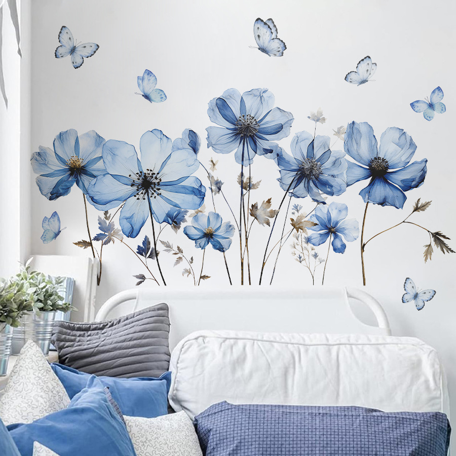 สติกเกอร์ติดผนังลายผีเสื้อสีฟ้ - Home Decor Vinyl Flooring บทวิจารณ์และราคา