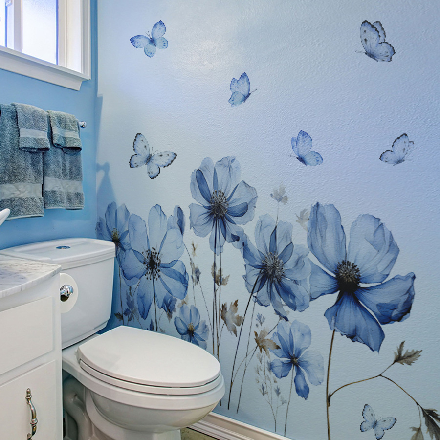 สติกเกอร์ติดผนังลายผีเสื้อสีฟ้ - Home Decor Vinyl Flooring บทวิจารณ์และราคา