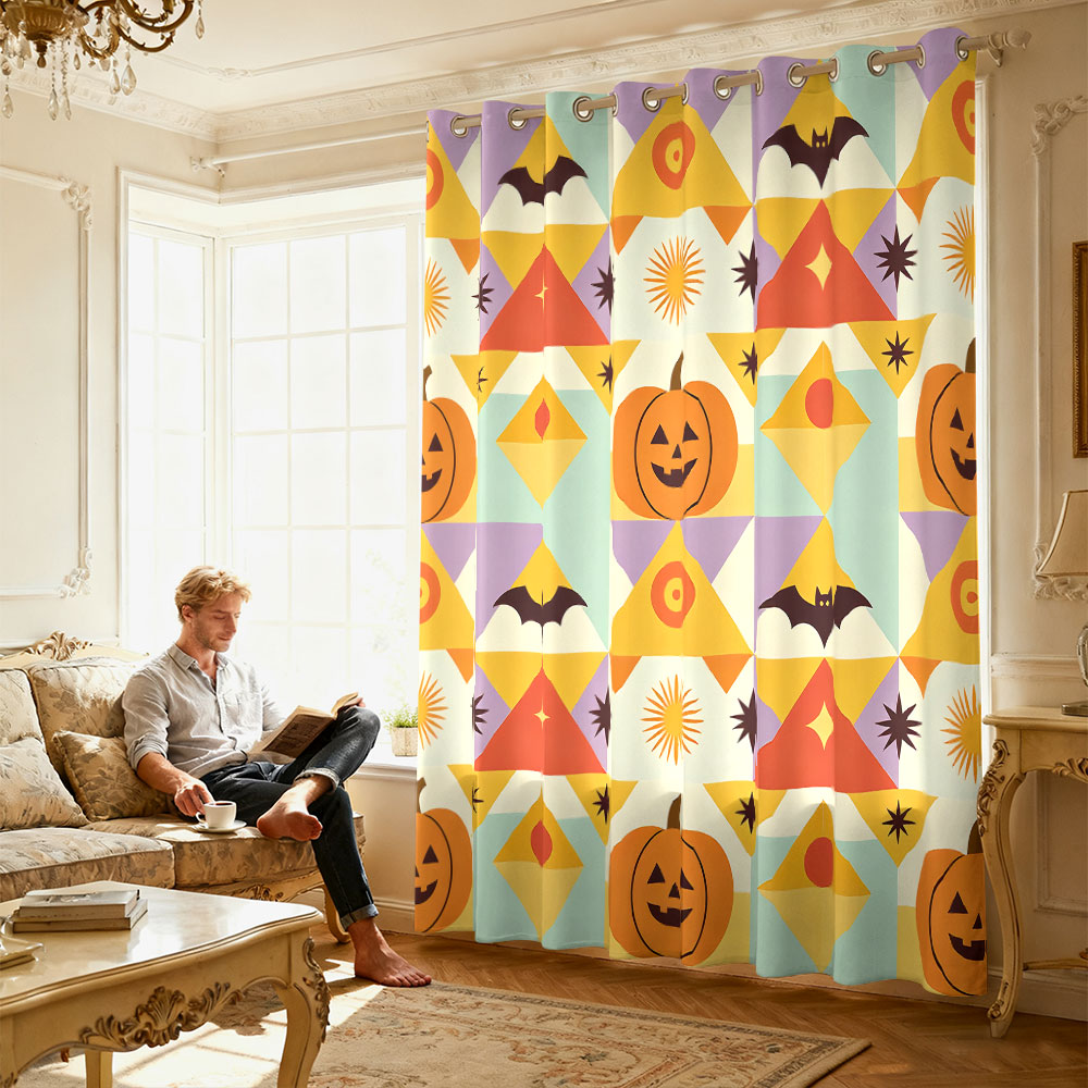 ผ้าม่านลายฟักทองค้างคาวเรขาคณิ - Home Decor Curtain บทวิจารณ์และราคา