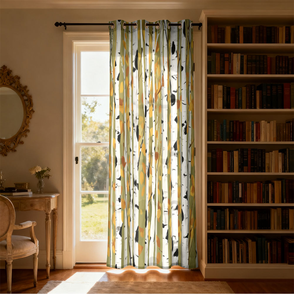 ผ้าม่านลายป่าเบิร์ชฤดูใบไม้ร่ว - Home Decor Curtain บทวิจารณ์และราคา