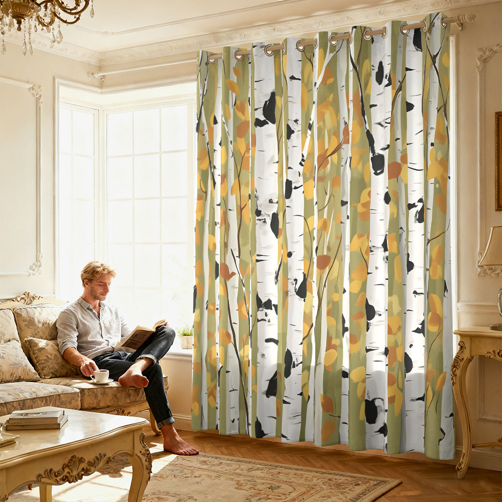 ผ้าม่านลายป่าเบิร์ชฤดูใบไม้ร่ว - Home Decor Curtain บทวิจารณ์และราคา