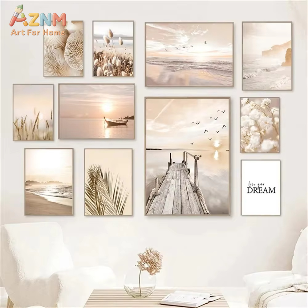 ภาพวาดบนผืนผ้าใบ พระอาทิตย์ตกด - Home Decor Japandi บทวิจารณ์และราคา