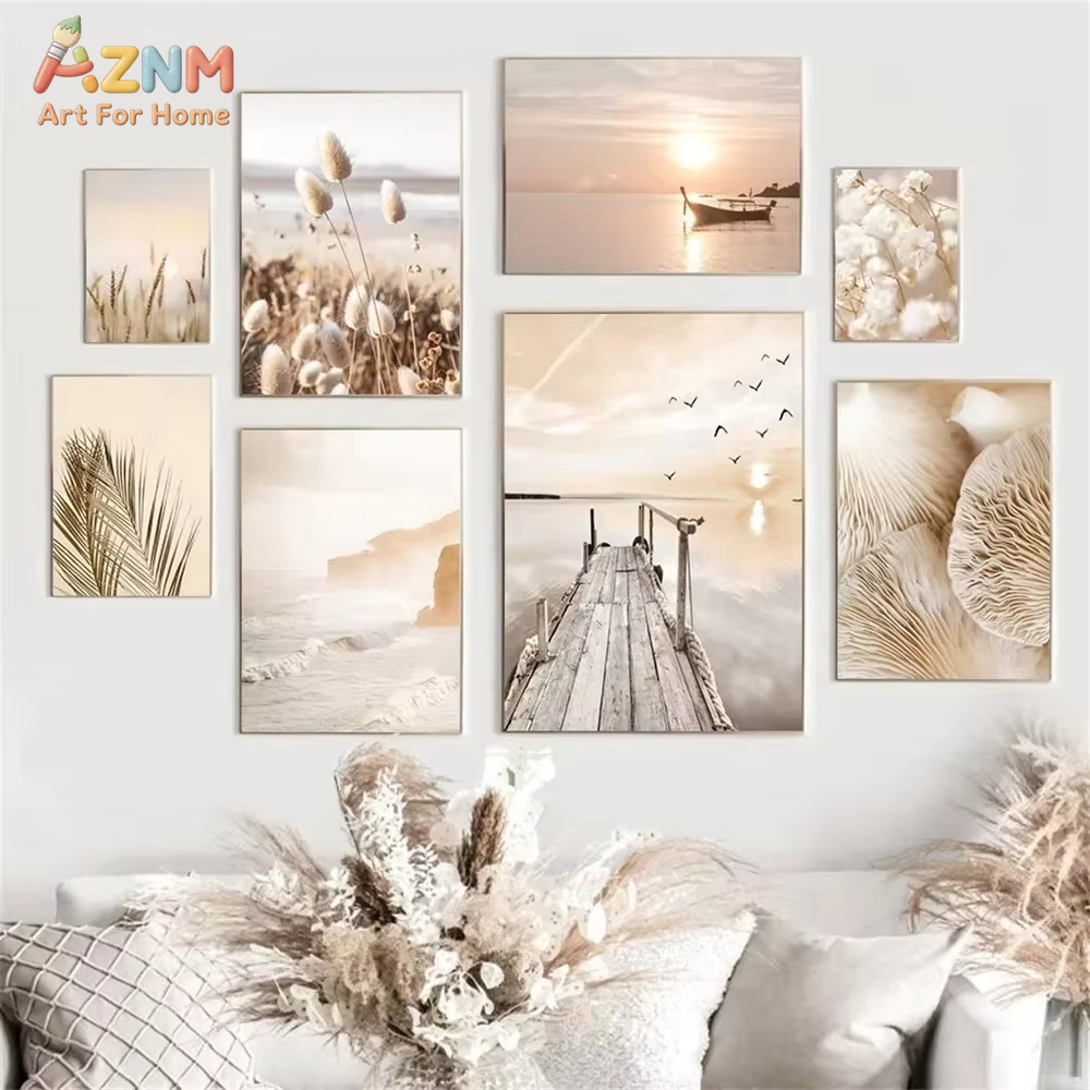 ภาพวาดบนผืนผ้าใบ พระอาทิตย์ตกด - Home Decor Japandi บทวิจารณ์และราคา