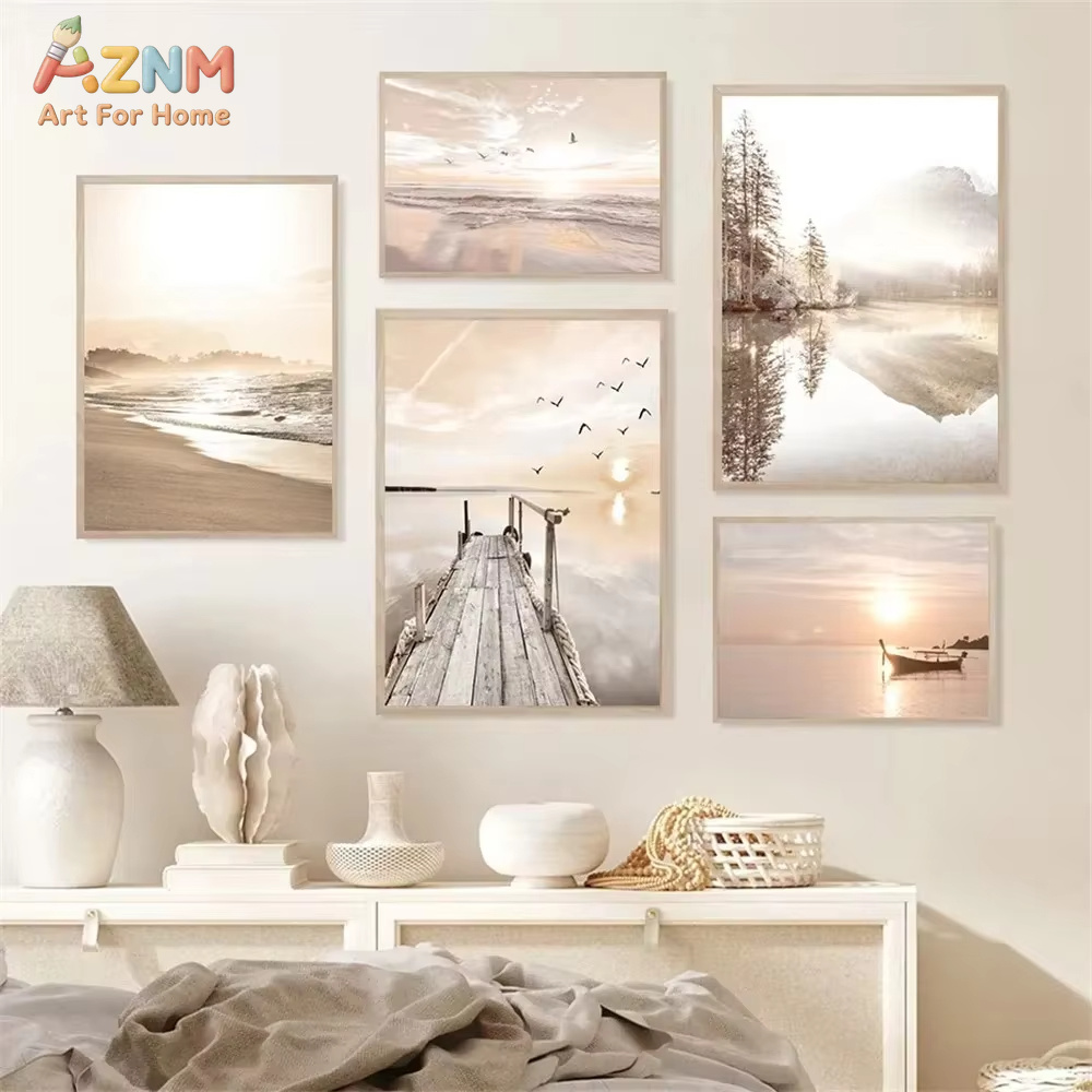 ภาพวาดบนผืนผ้าใบ พระอาทิตย์ตกด - Home Decor Japandi บทวิจารณ์และราคา