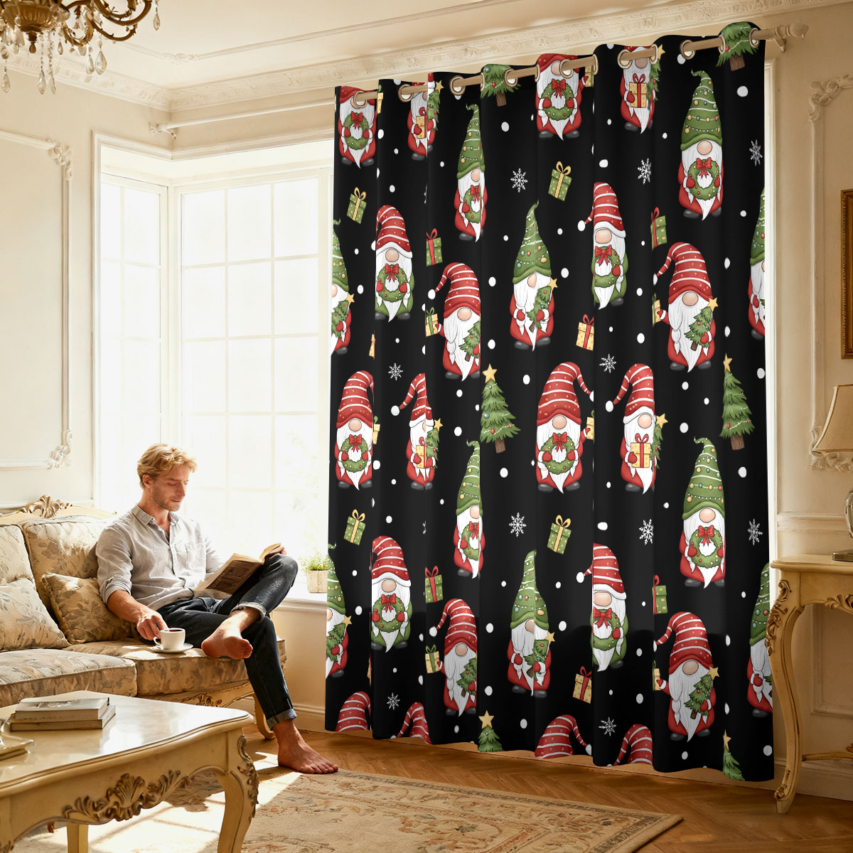 ผ้าม่านลายคริสต์มาสคนแคระต้นคร - Home Decor Curtain บทวิจารณ์และราคา